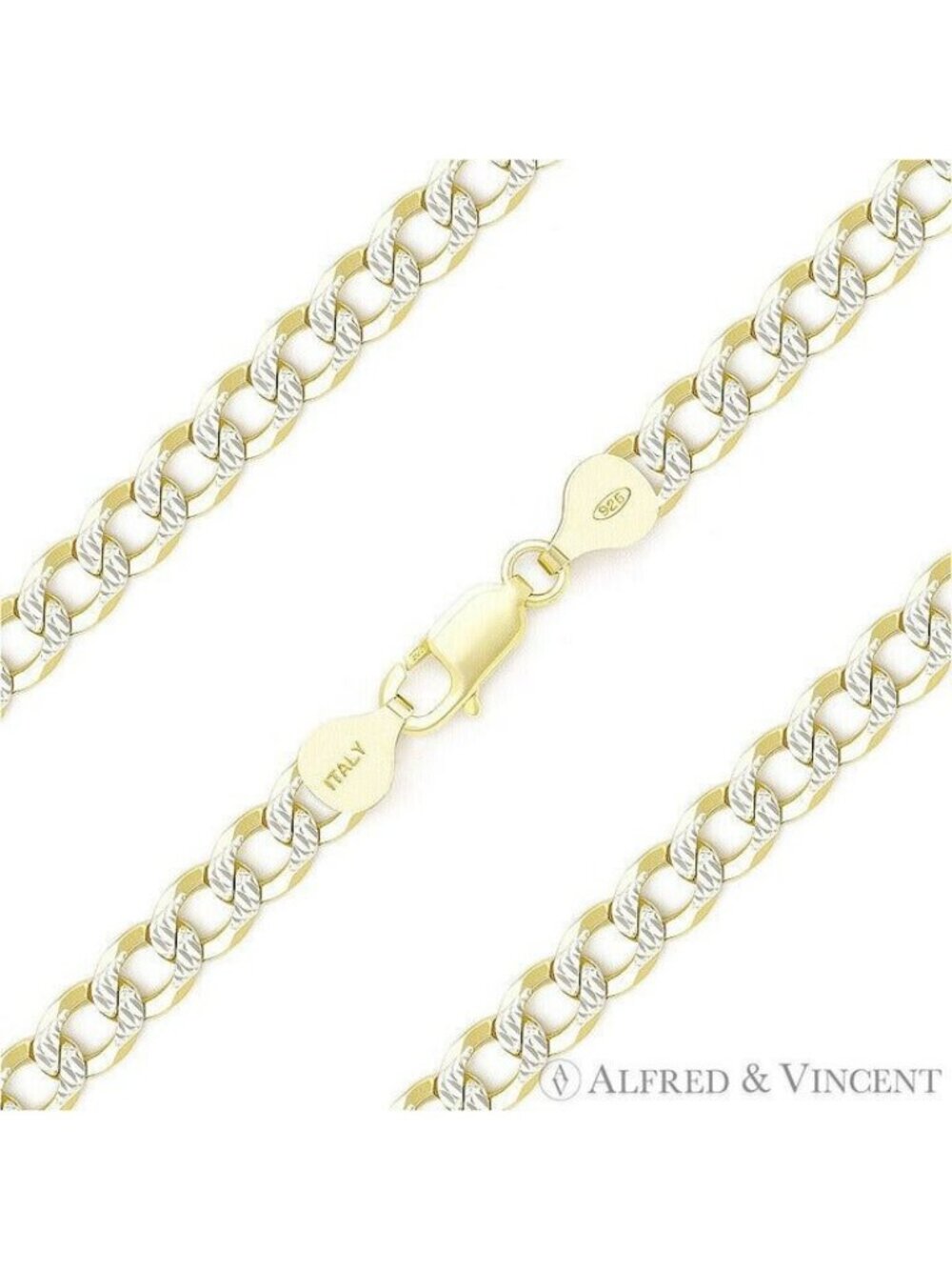5mm Cuban Link D-Cut Chain Bracelet in .925 Sterling Silver w/ 14k Y-Gold - 9"